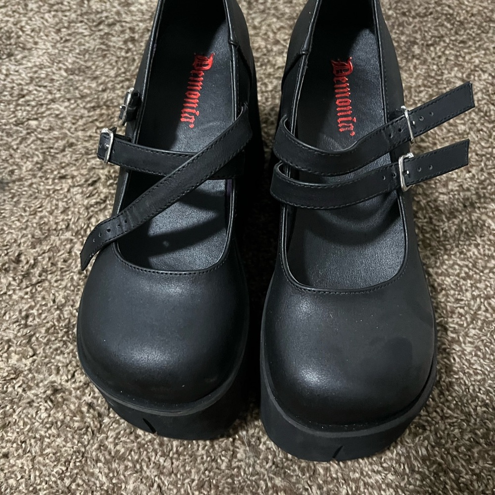 Demonia Black Double Strap Platform Shoes